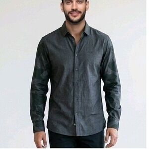 Armani Exchange Mens Gray Camo Sleeve Button Up Shirt Small